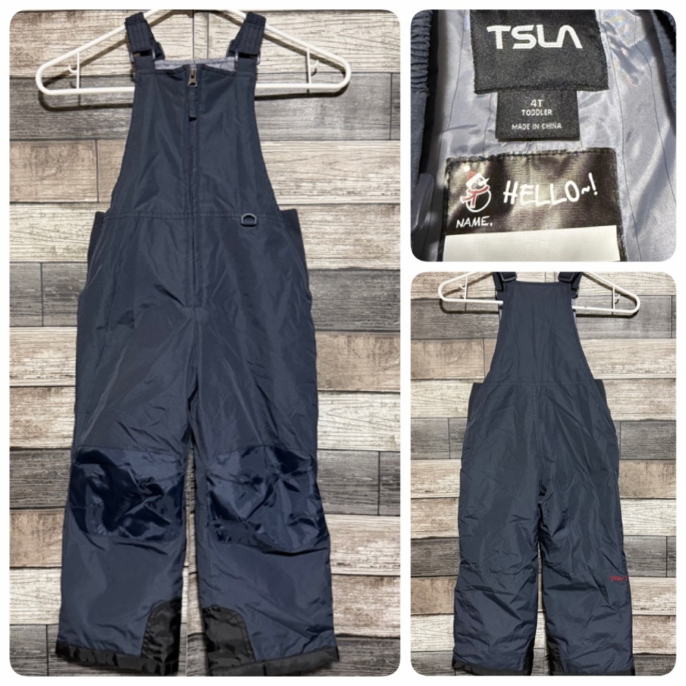 Tsla Bib Snow Pants Kids 4T Blue Gray Sledding Skiing Snowboarding Inseam 16